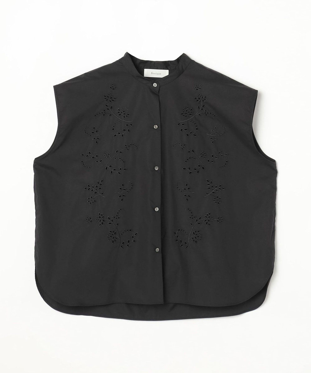 feerique Lサイズ（大きいサイズ） 【大きいサイズ】feerique カットワークレースフレンチスリーブブラウス ブラック