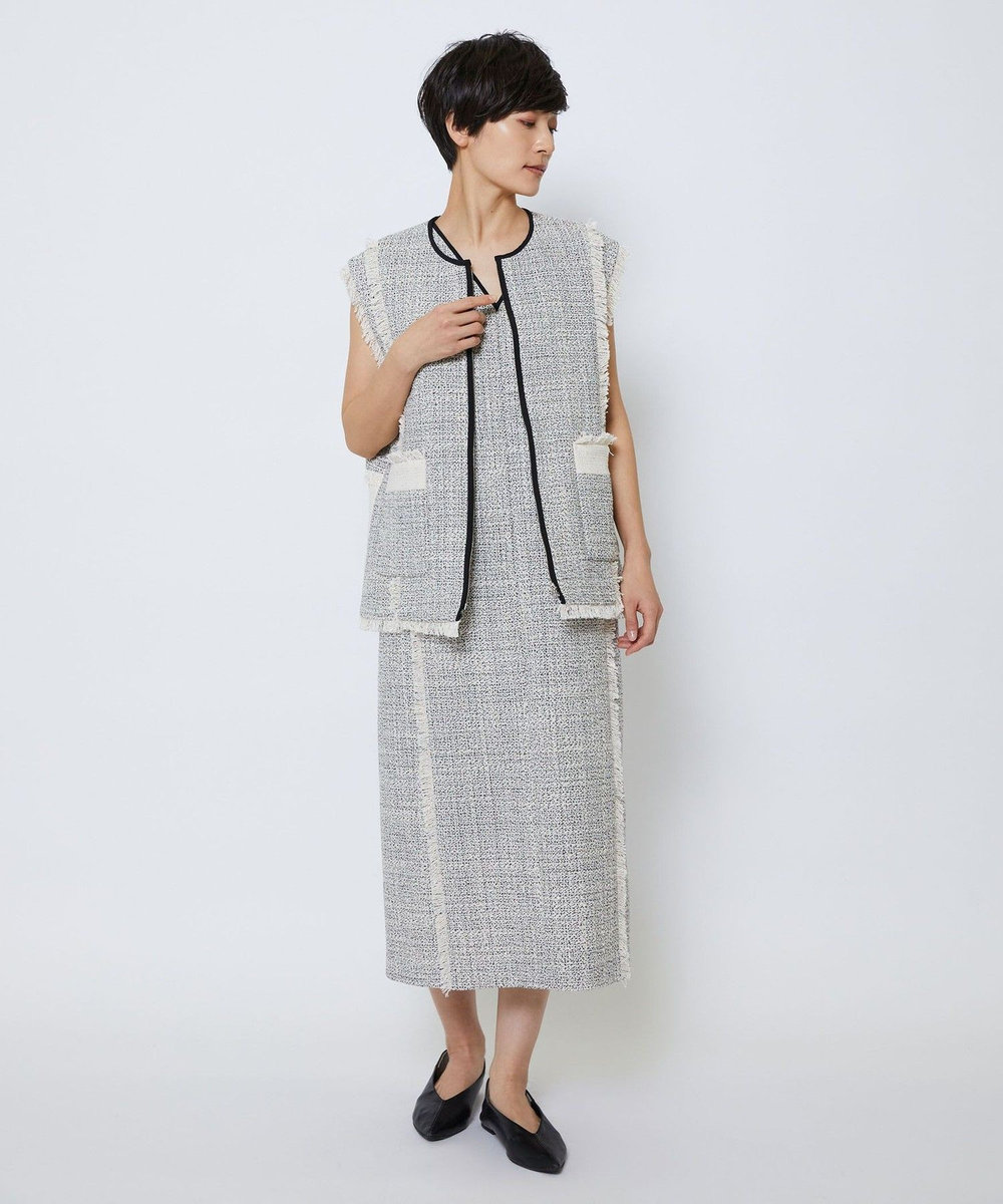 MOGA Collection MOGA Collection スパンコールツイードジップアップジレ ホワイト×ブラック