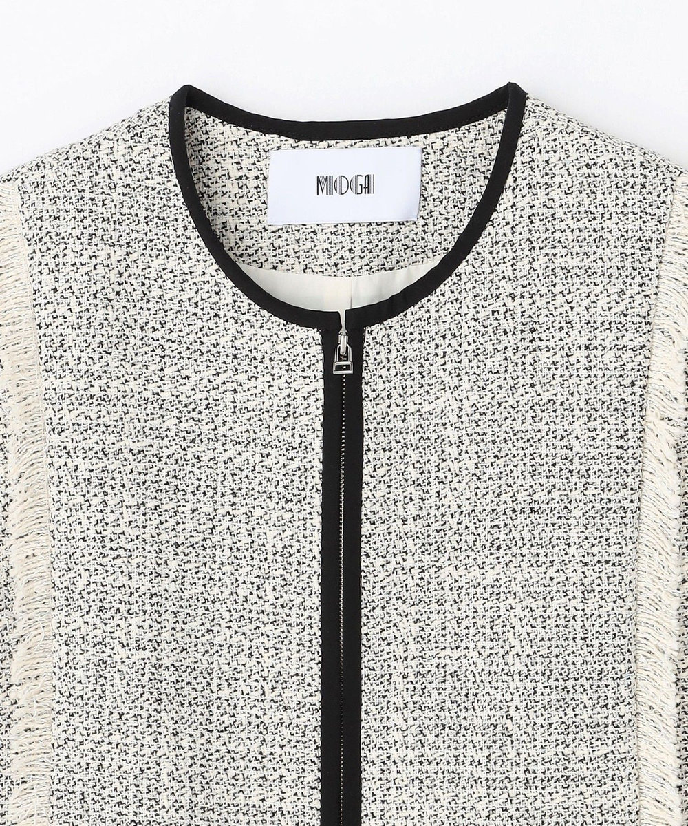 MOGA Collection MOGA Collection スパンコールツイードジップアップジレ ホワイト×ブラック
