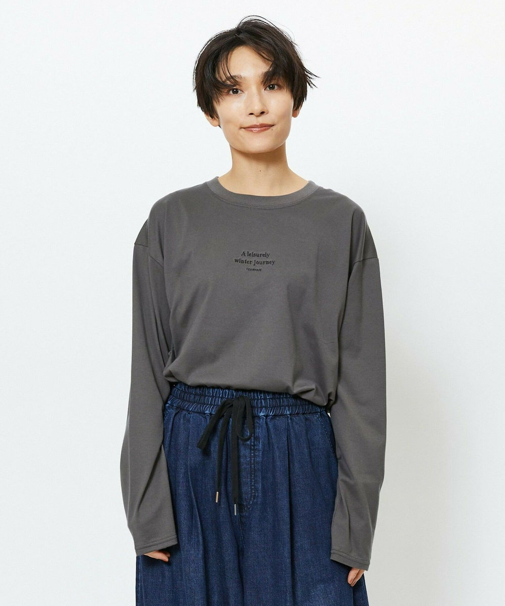 feerique feerique　刺繍ロゴラウンドヘムプルオーバー チャコールグレー