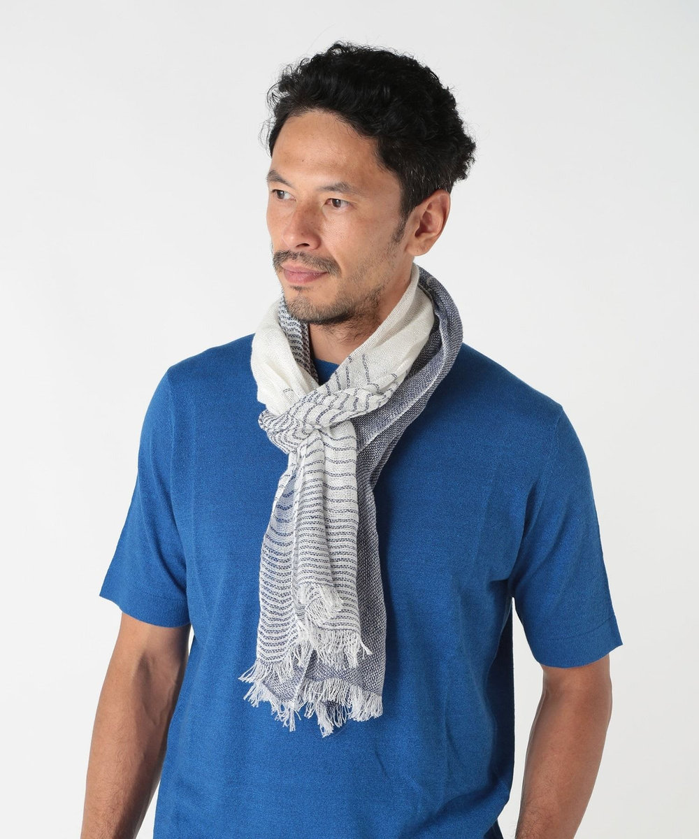 MEN'S BIGI バイカラーリネンストール ブルー