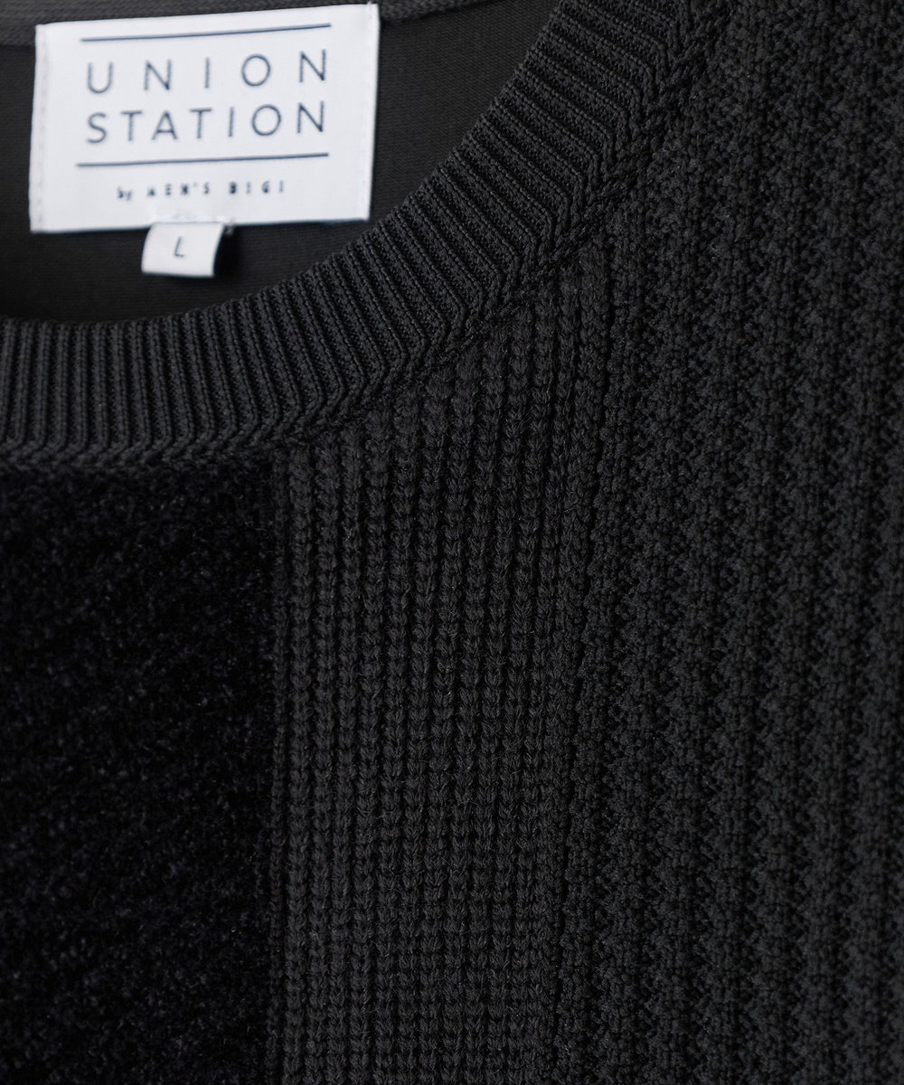 UNION STATION ダンボール×異素材コンビ カラーブロックスウェット ブラック系その他