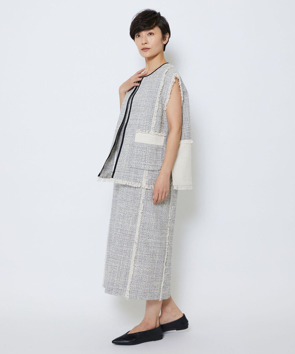 MOGA Collection MOGA Collection スパンコールツイードジップアップジレ ホワイト×ブラック