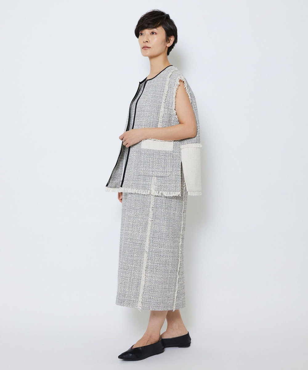 MOGA Collection MOGA Collection スパンコールツイードジップアップジレ ホワイト×ブラック