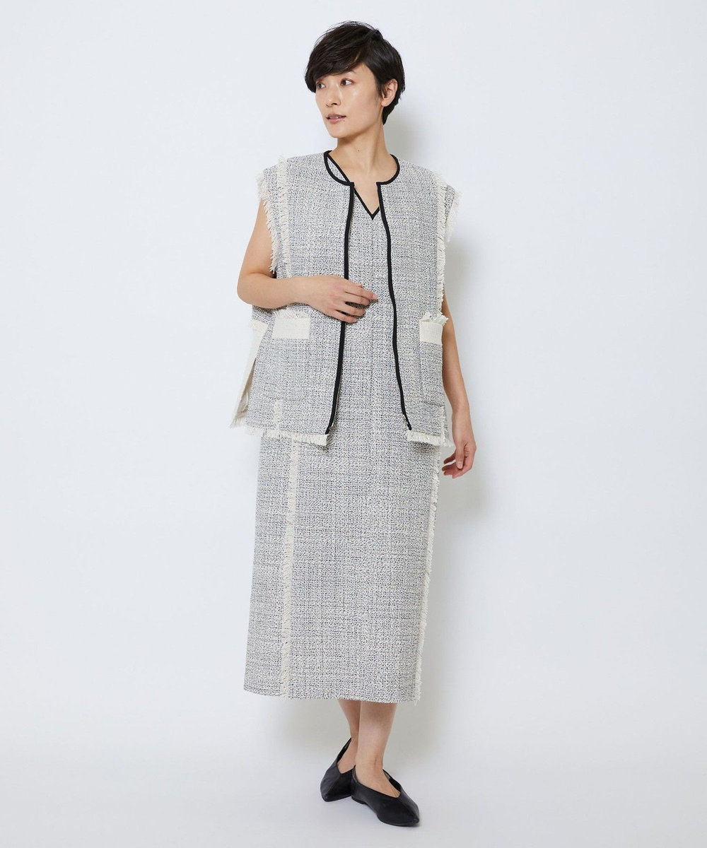 MOGA Collection MOGA Collection スパンコールツイードジップアップジレ ホワイト×ブラック