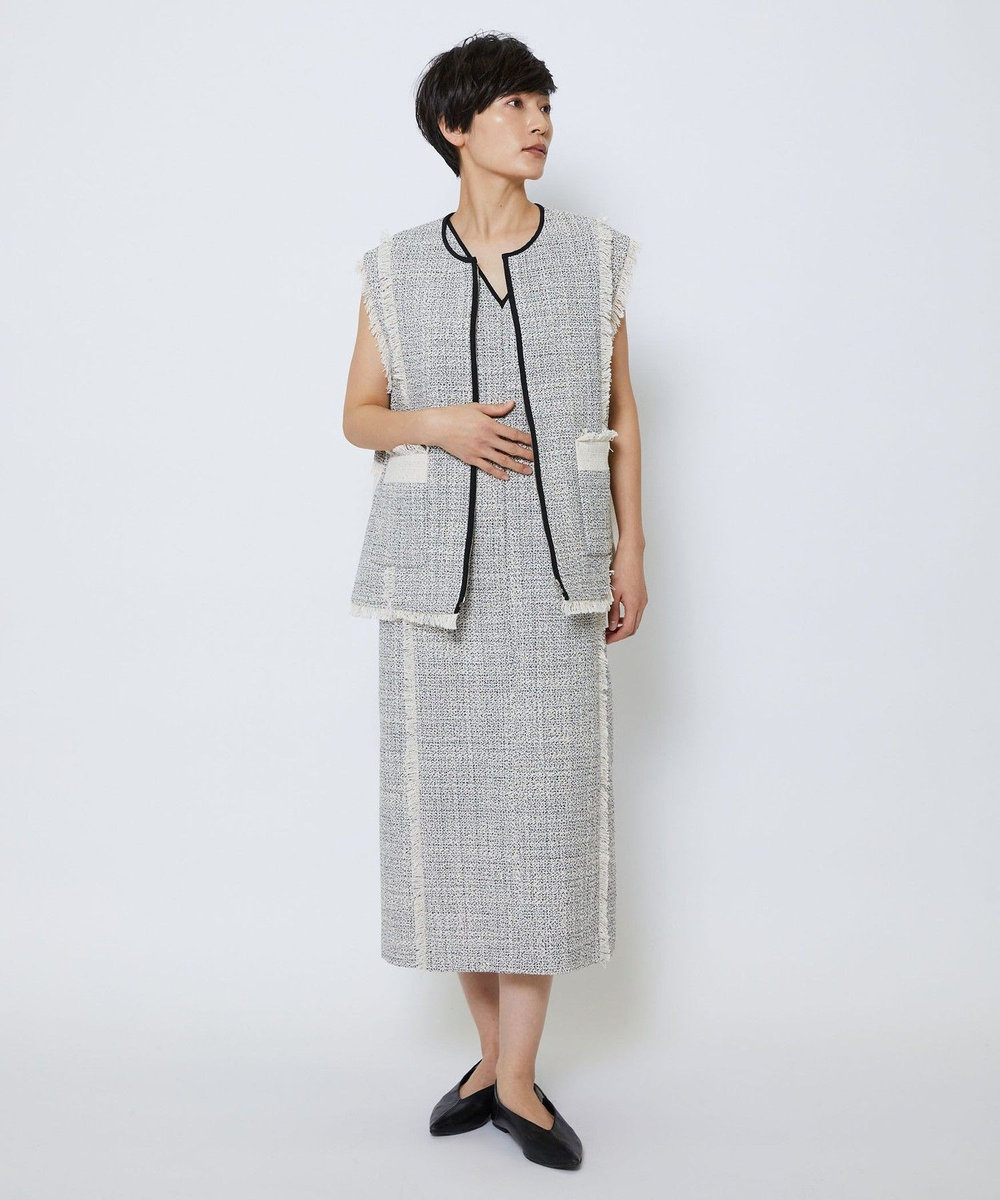 MOGA Collection MOGA Collection スパンコールツイードジップアップジレ ホワイト×ブラック