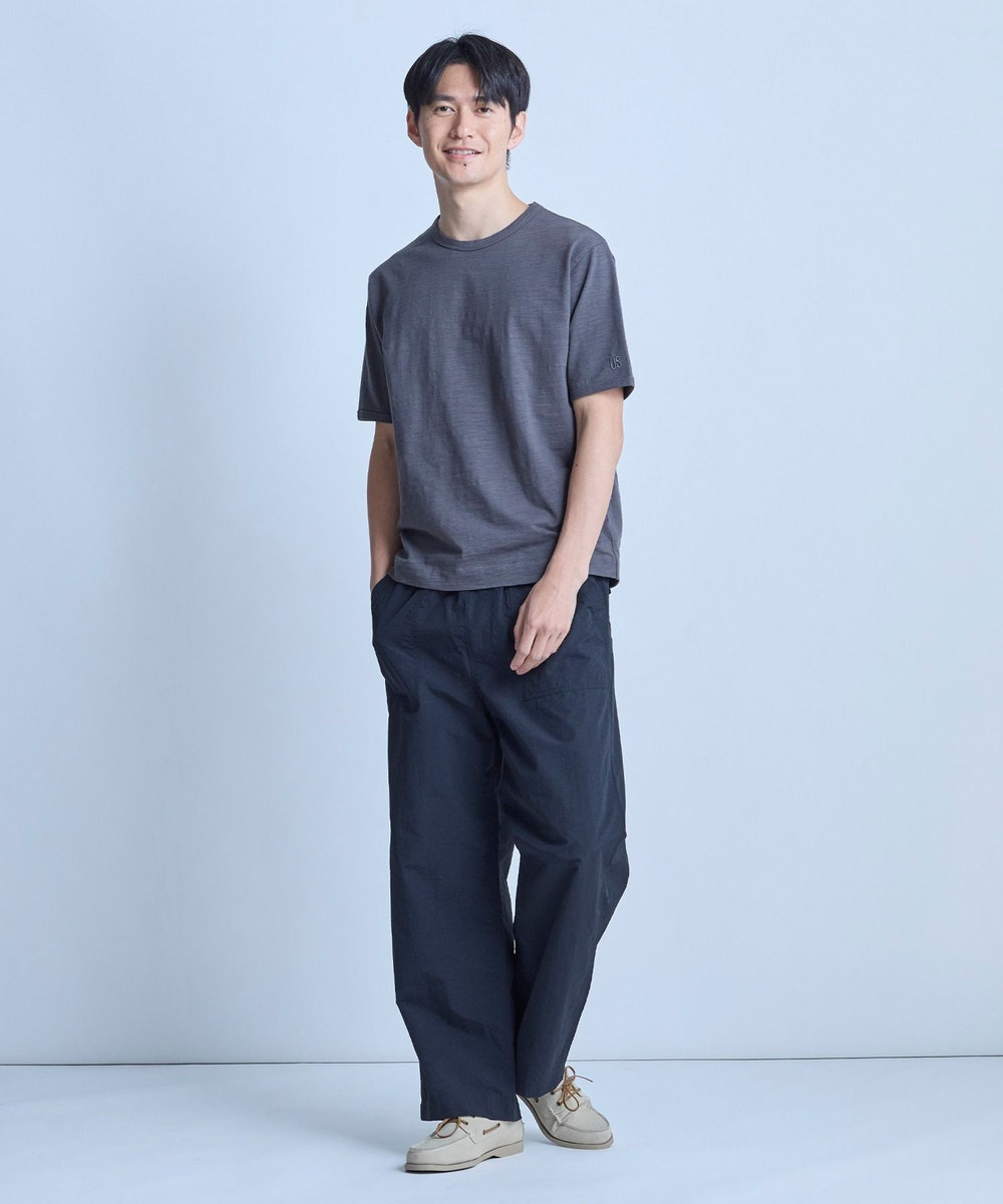 UNION STATION スラブ天竺袖刺繍Tシャツ チャコールグレー