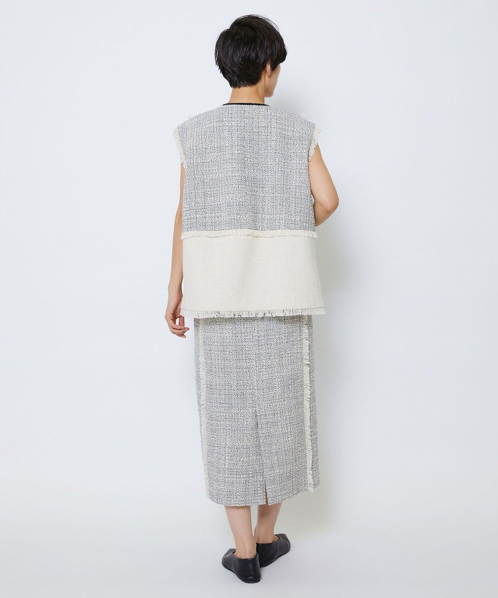 MOGA Collection MOGA Collection スパンコールツイードジップアップジレ ホワイト×ブラック