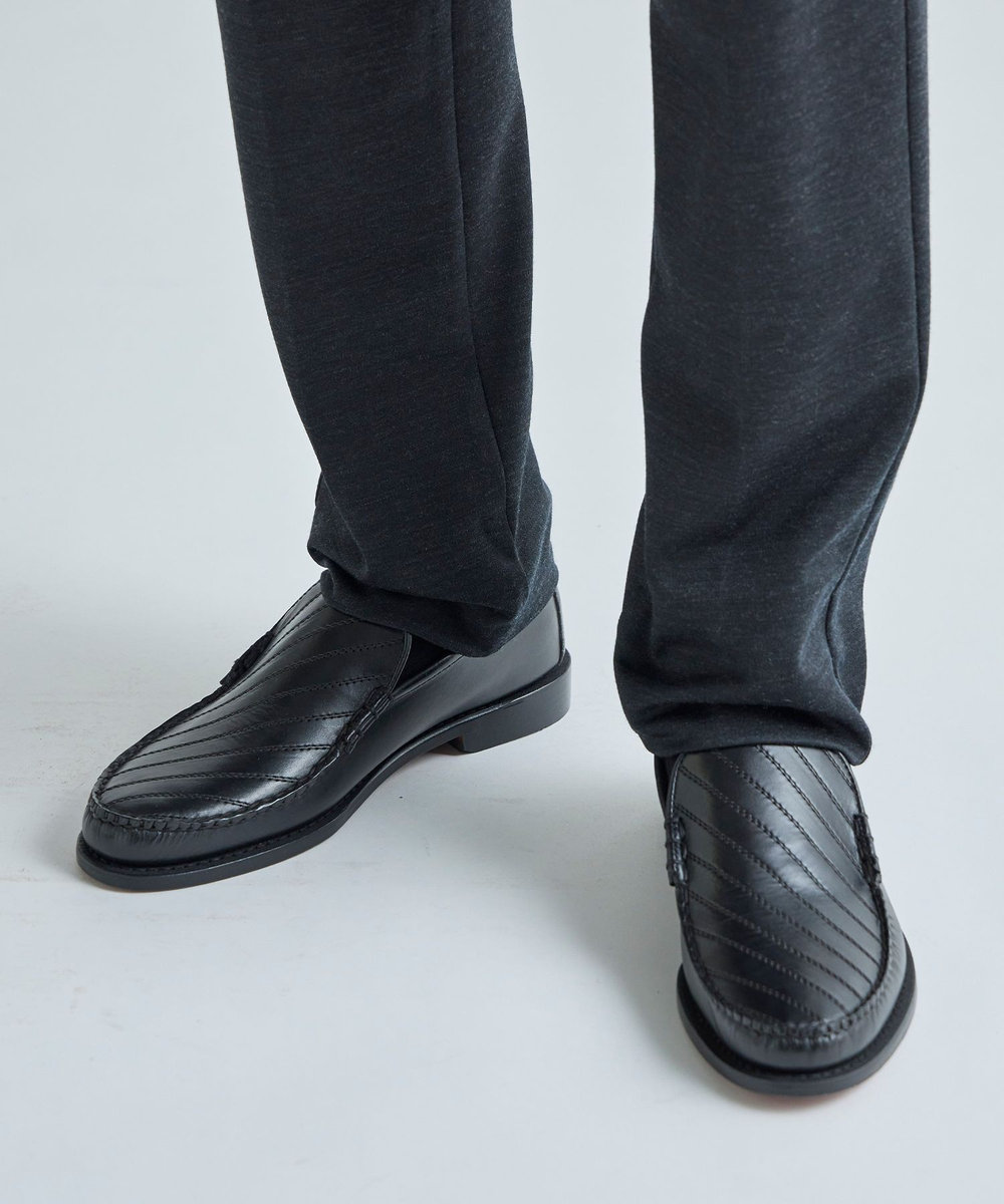 MEN'S BIGI 《G.H BASSコラボ》トラムステッチレザーローファー ブラック