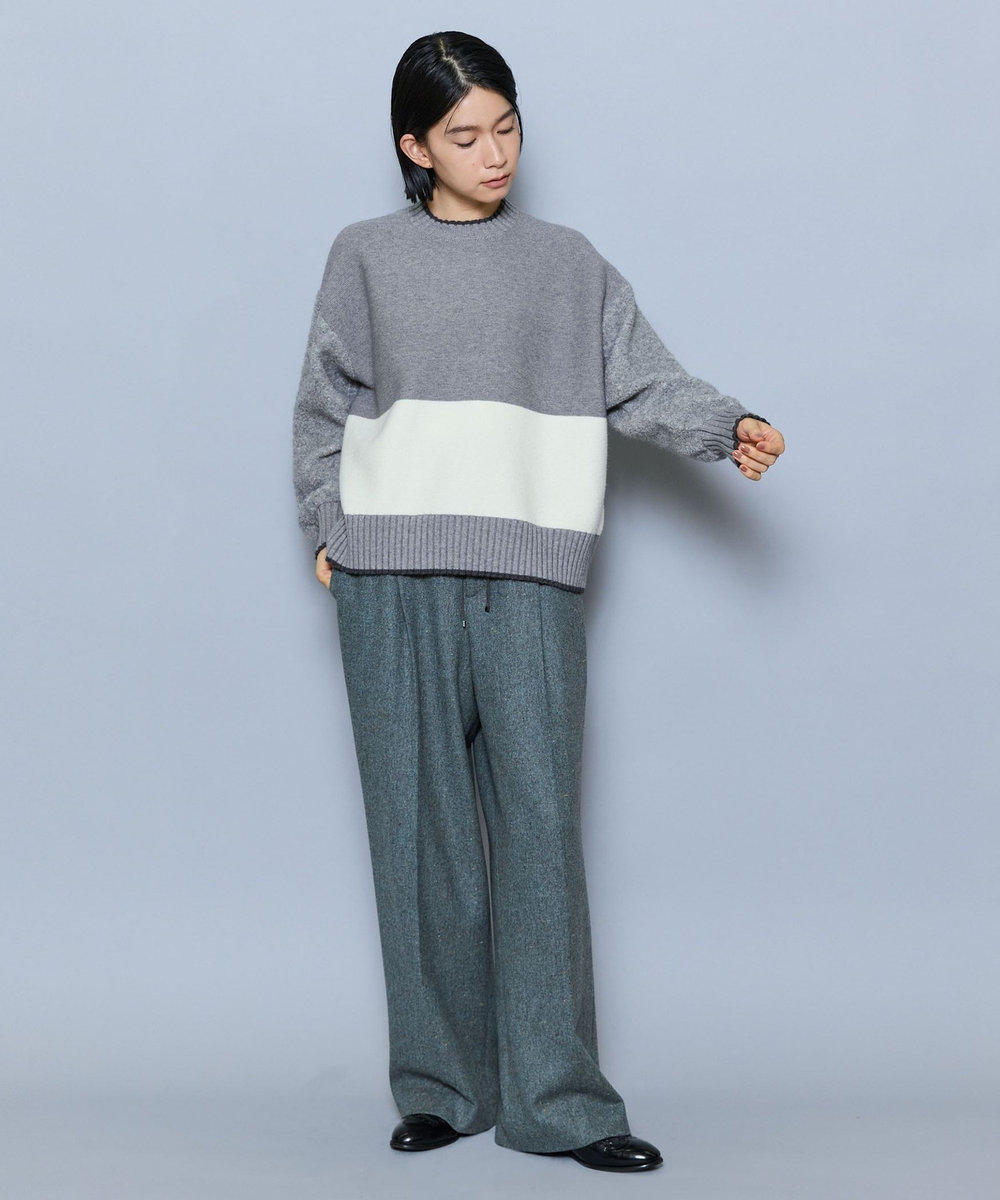 MOGA カラーネップツイードセミワイドパンツ グリーン系その他