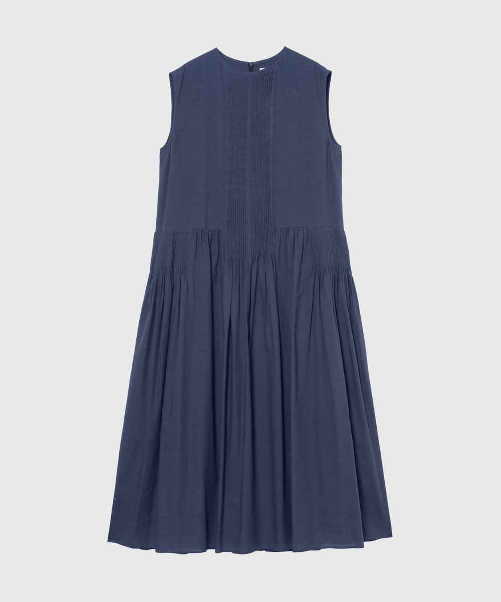 DÉPAREILLÉ RAMIE COTTON PINTUCK SLEEVELESS DRESS / ラミーコットンピンタックスリーブレスドレス ブルー