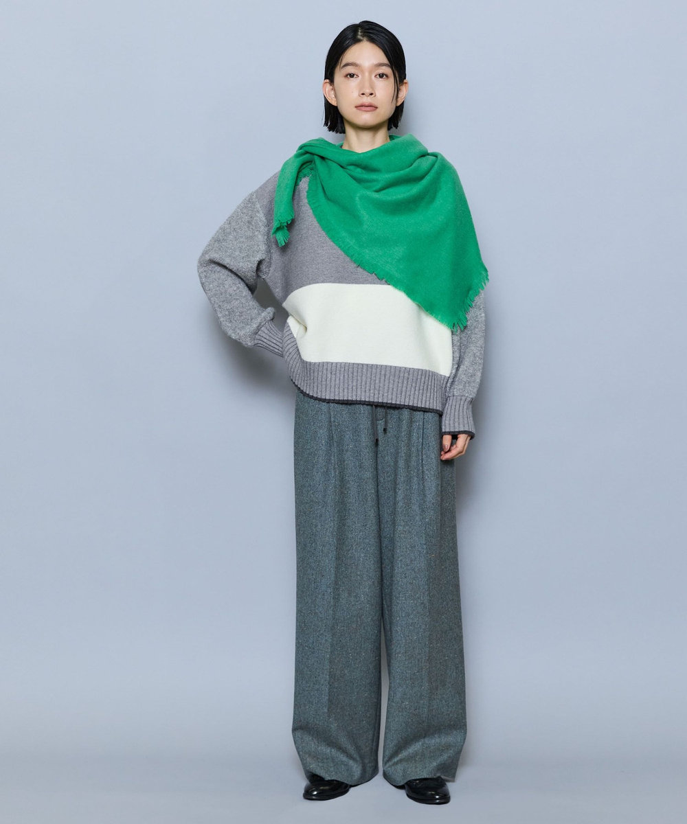 MOGA カラーネップツイードセミワイドパンツ グリーン系その他