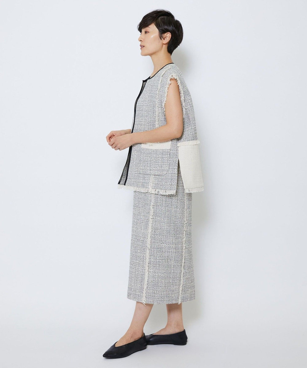 MOGA Collection MOGA Collection スパンコールツイードジップアップジレ ホワイト×ブラック