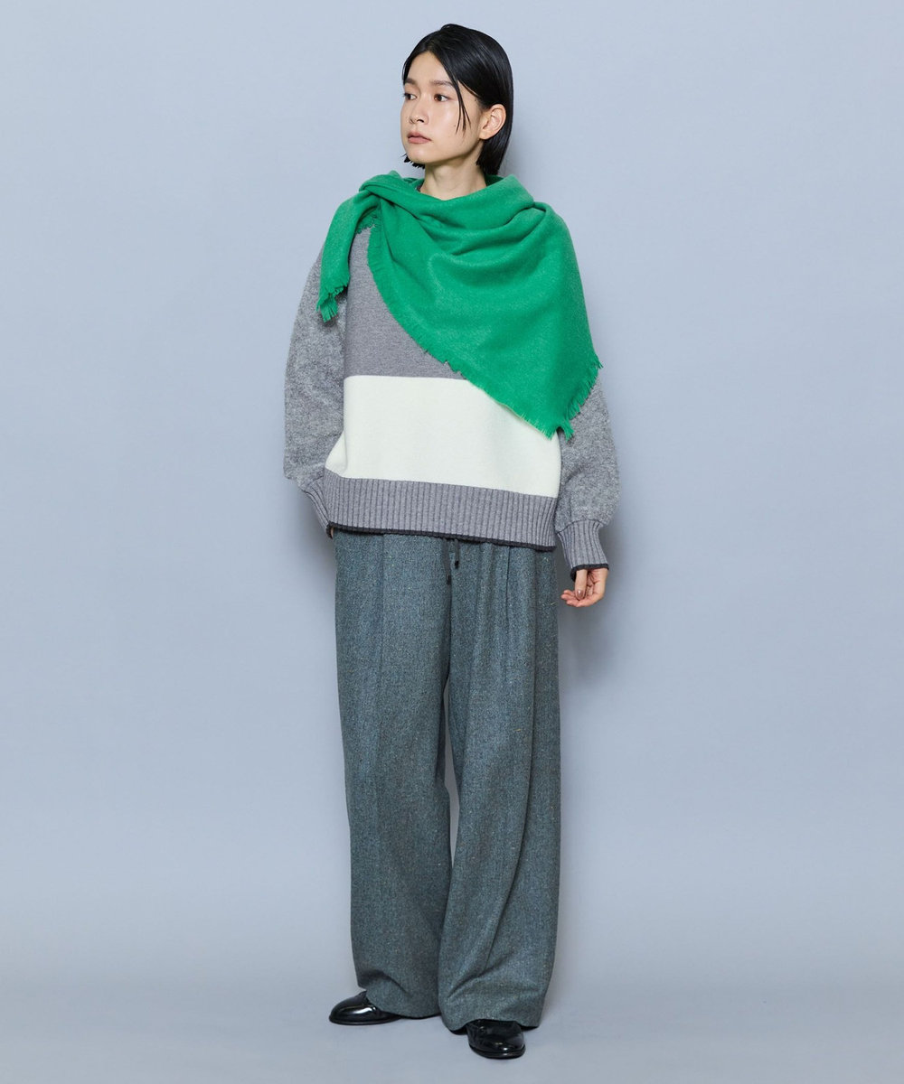 MOGA カラーネップツイードセミワイドパンツ グリーン系その他