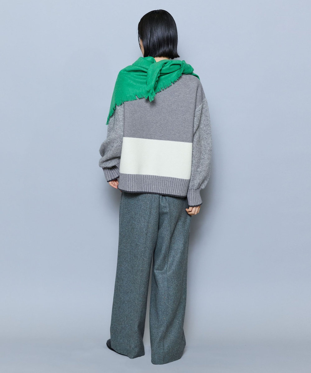 MOGA カラーネップツイードセミワイドパンツ グリーン系その他
