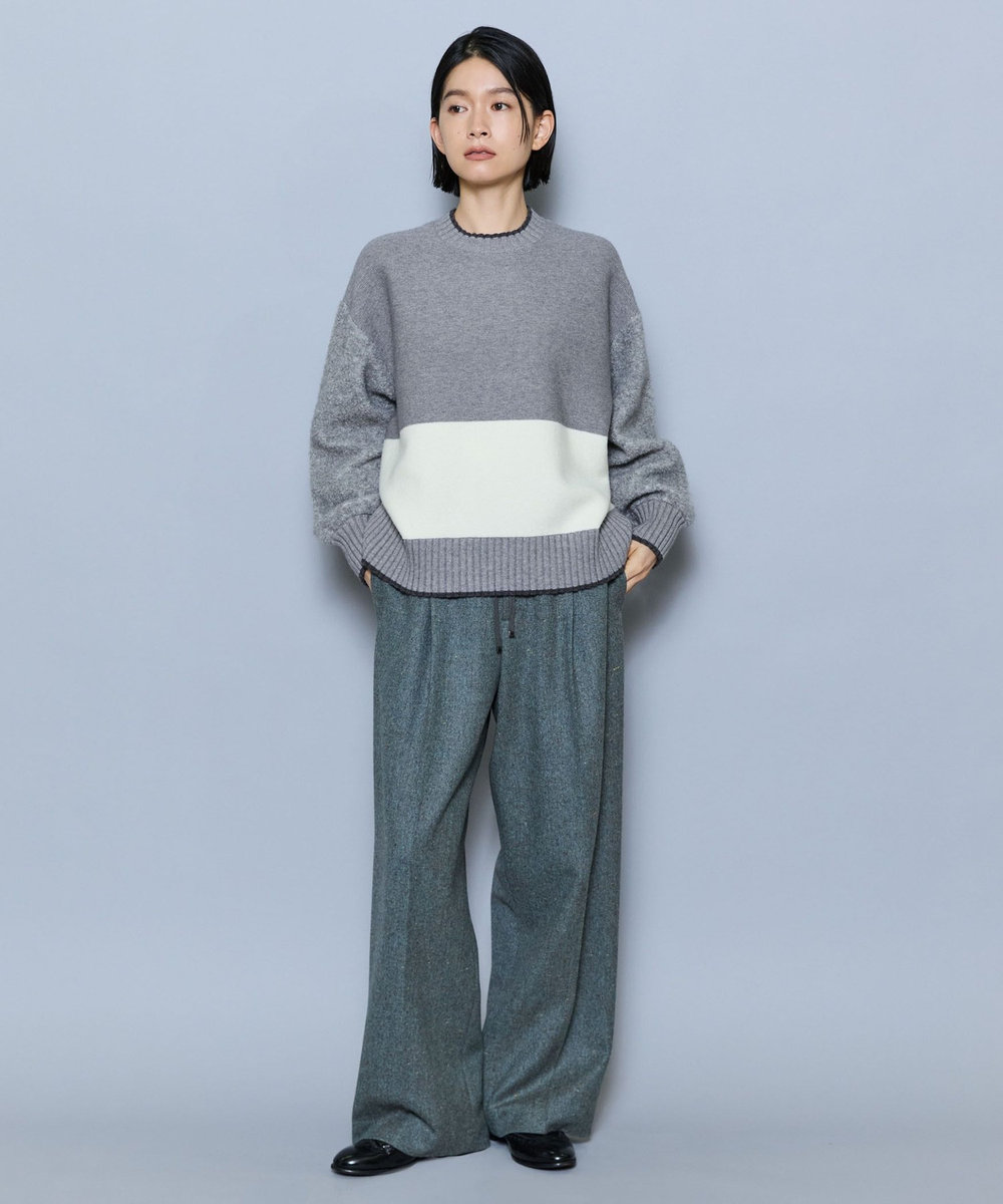 MOGA カラーネップツイードセミワイドパンツ グリーン系その他