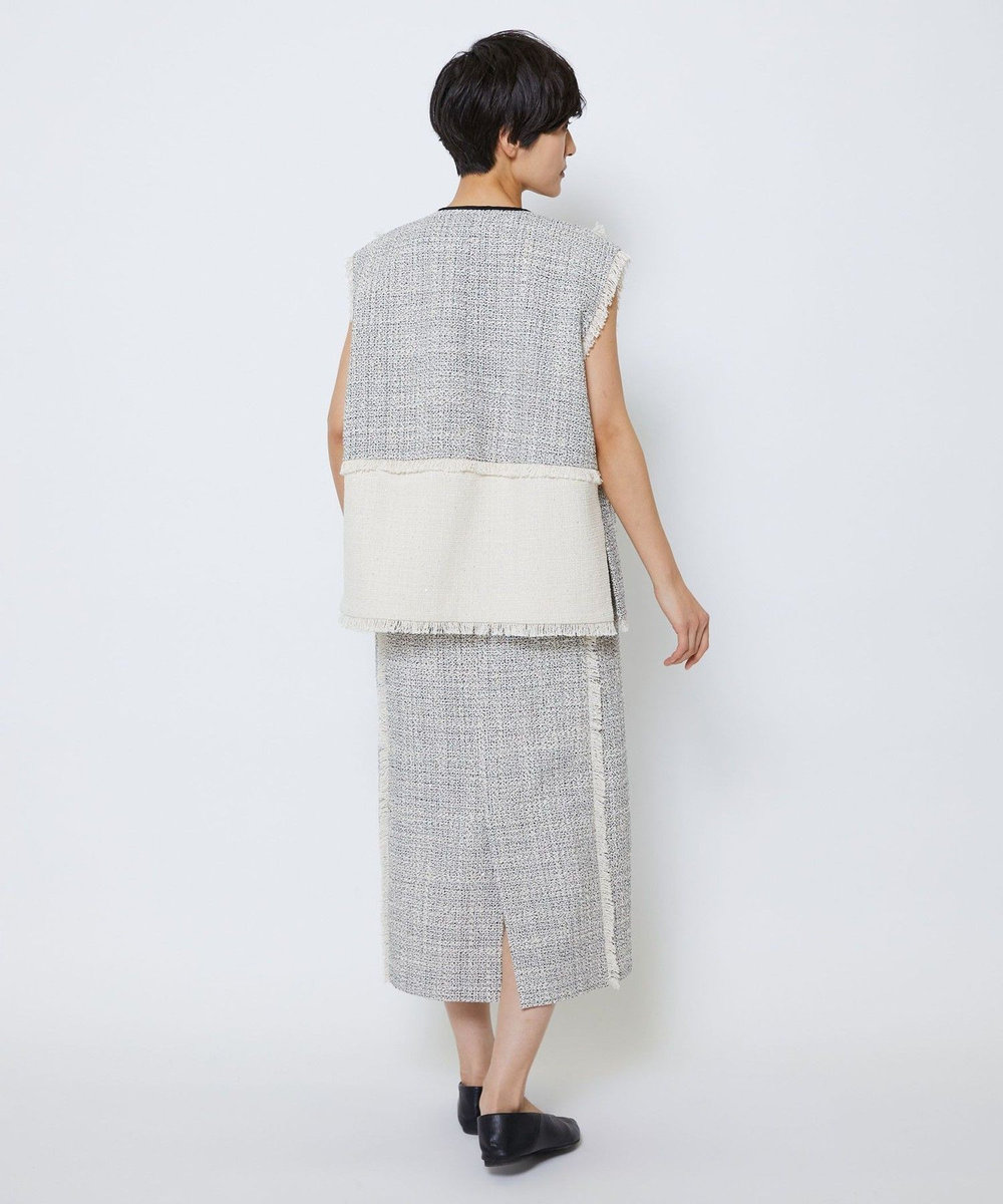 MOGA Collection MOGA Collection スパンコールツイードジップアップジレ ホワイト×ブラック