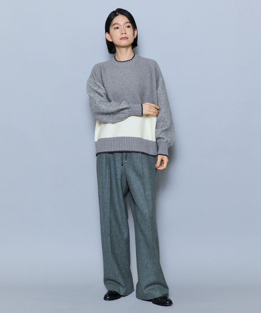 MOGA カラーネップツイードセミワイドパンツ グリーン系その他