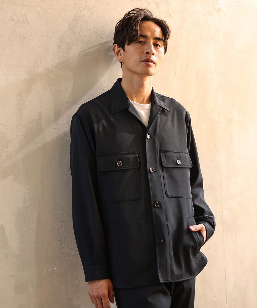 UNION STATION 【リンクルフリー】CPOシャツジャケット「セットアップ可能」形態安定/ウォッシャブル ネイビー