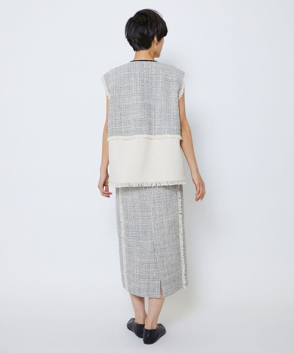 MOGA Collection MOGA Collection スパンコールツイードジップアップジレ ホワイト×ブラック