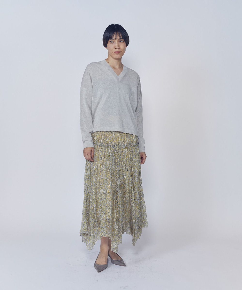 1er Arrondissement ハミングバードプリントプリーツスカート イエロー