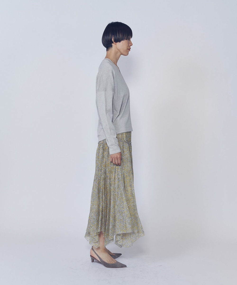 1er Arrondissement ハミングバードプリントプリーツスカート イエロー