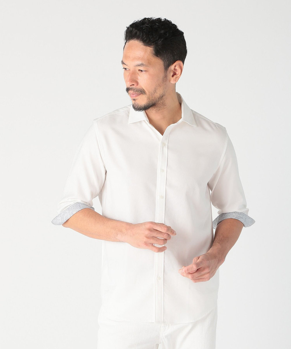MEN'S BIGI オクシィジュエルストレッチ七分袖シャツ〈ストレッチ〉 ホワイト