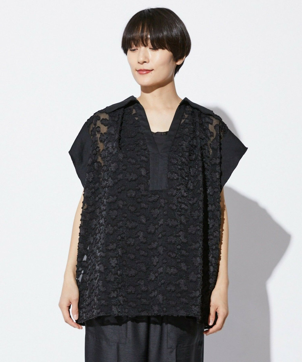 MOGA Collection MOGA Collection　フラワーカットジャガードブラウス ブラック