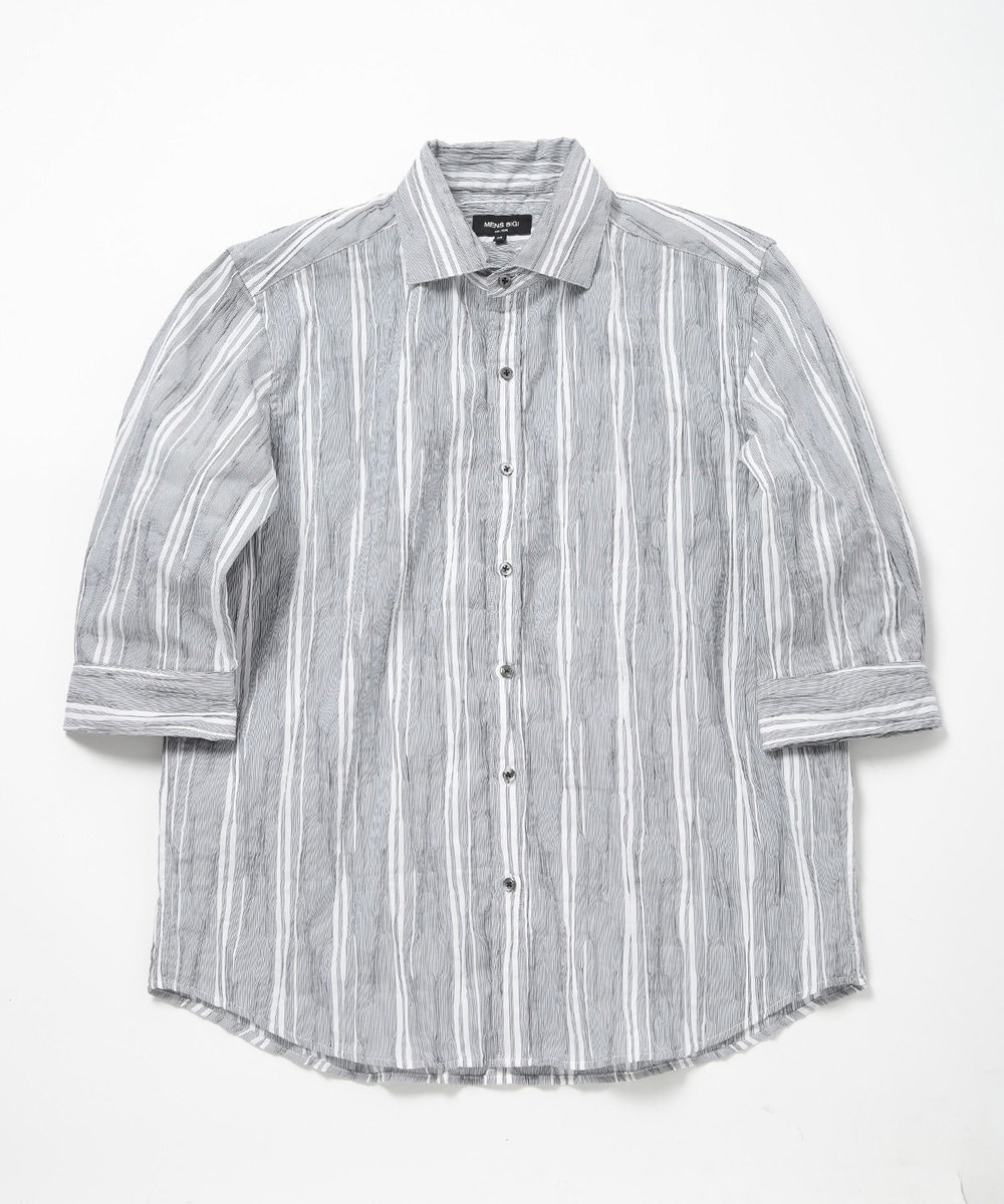MEN'S BIGI 変形タックサッカーストライプ7分シャツ ネイビー