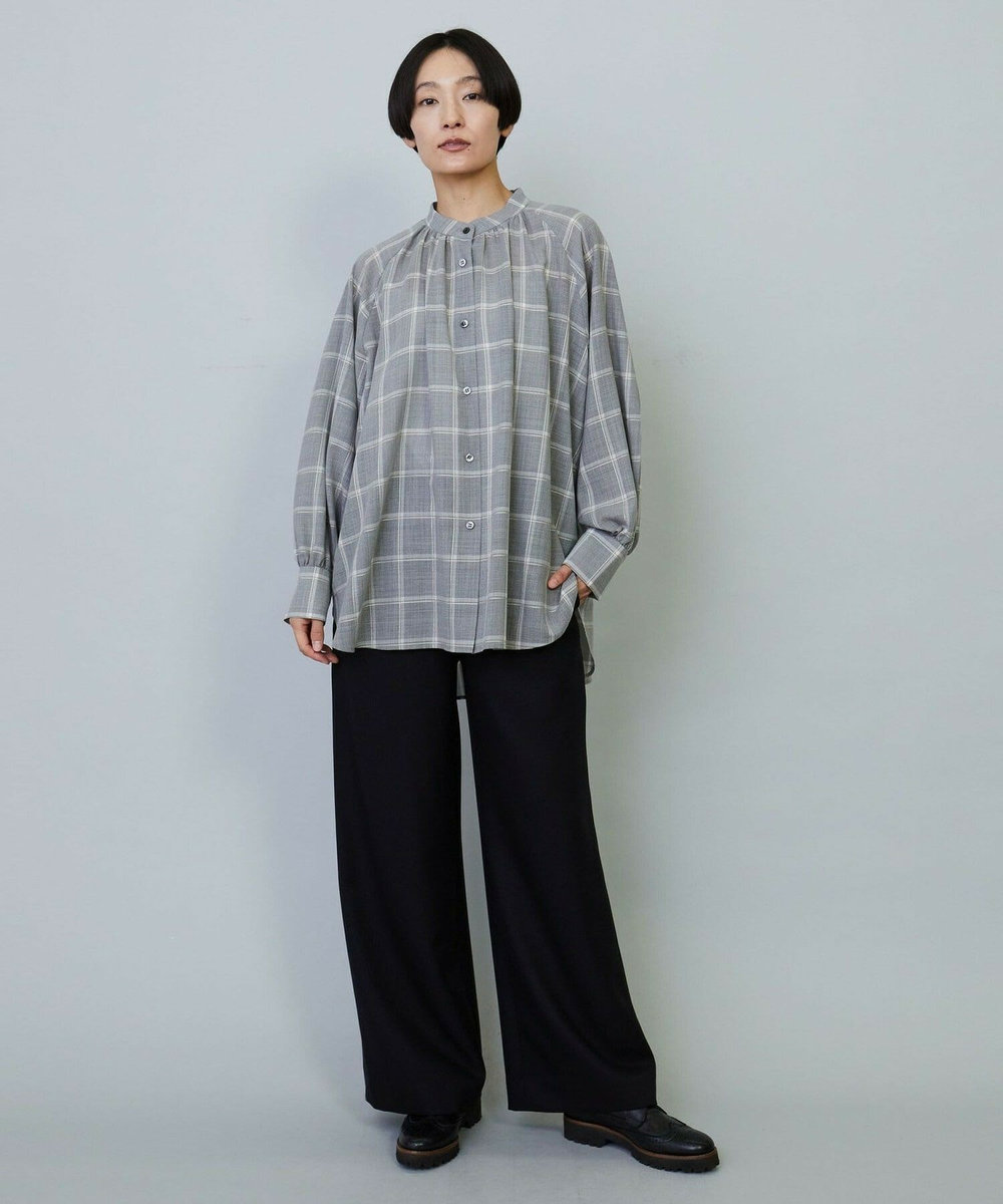 MOGA ウールビエラチェックブラウス グレー