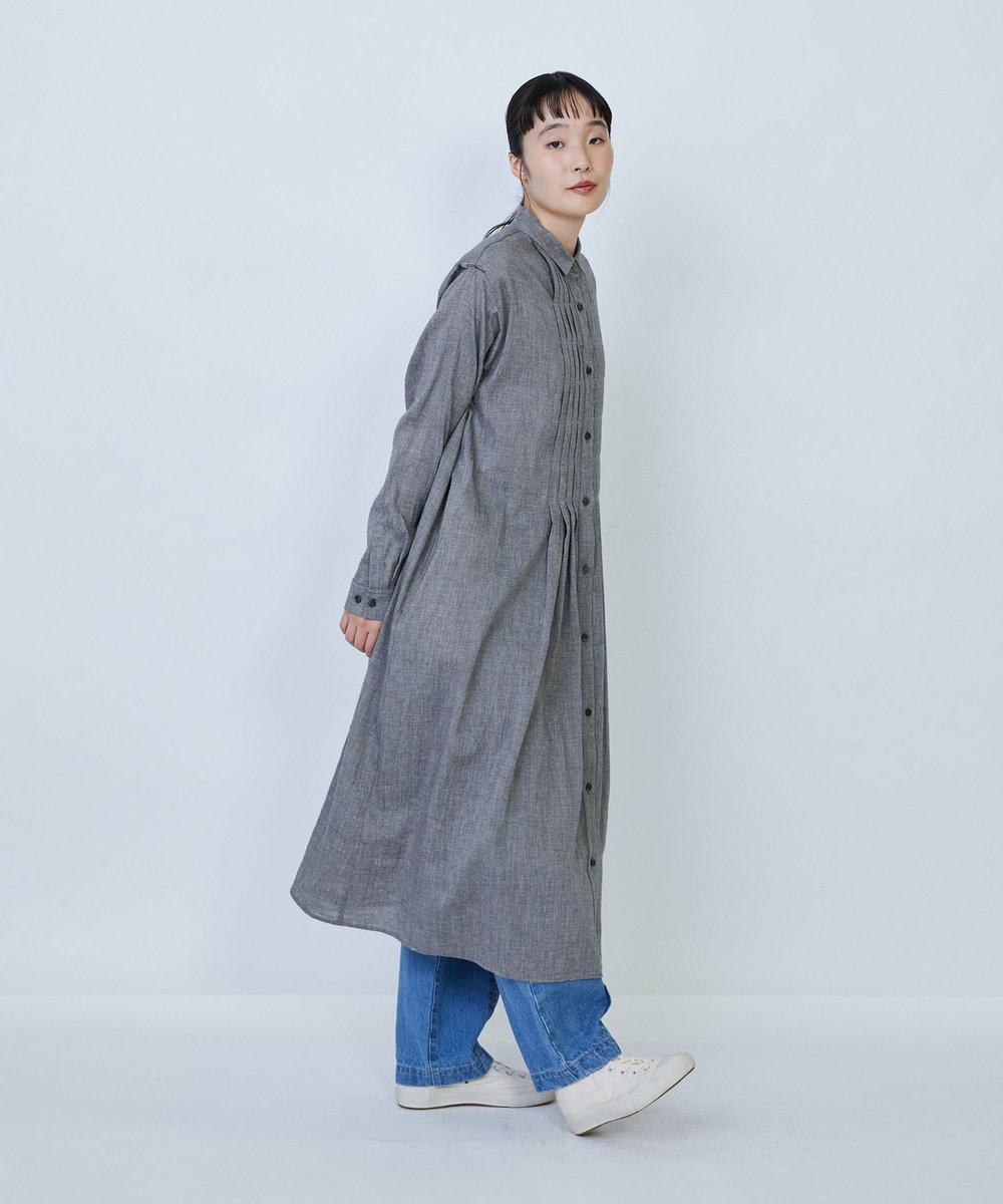 LOISIR リネンコットンヤクローンシャツワンピース グレー