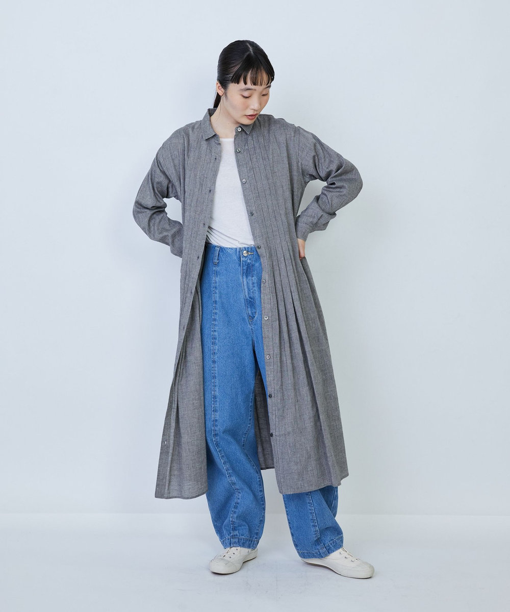 LOISIR リネンコットンヤクローンシャツワンピース グレー