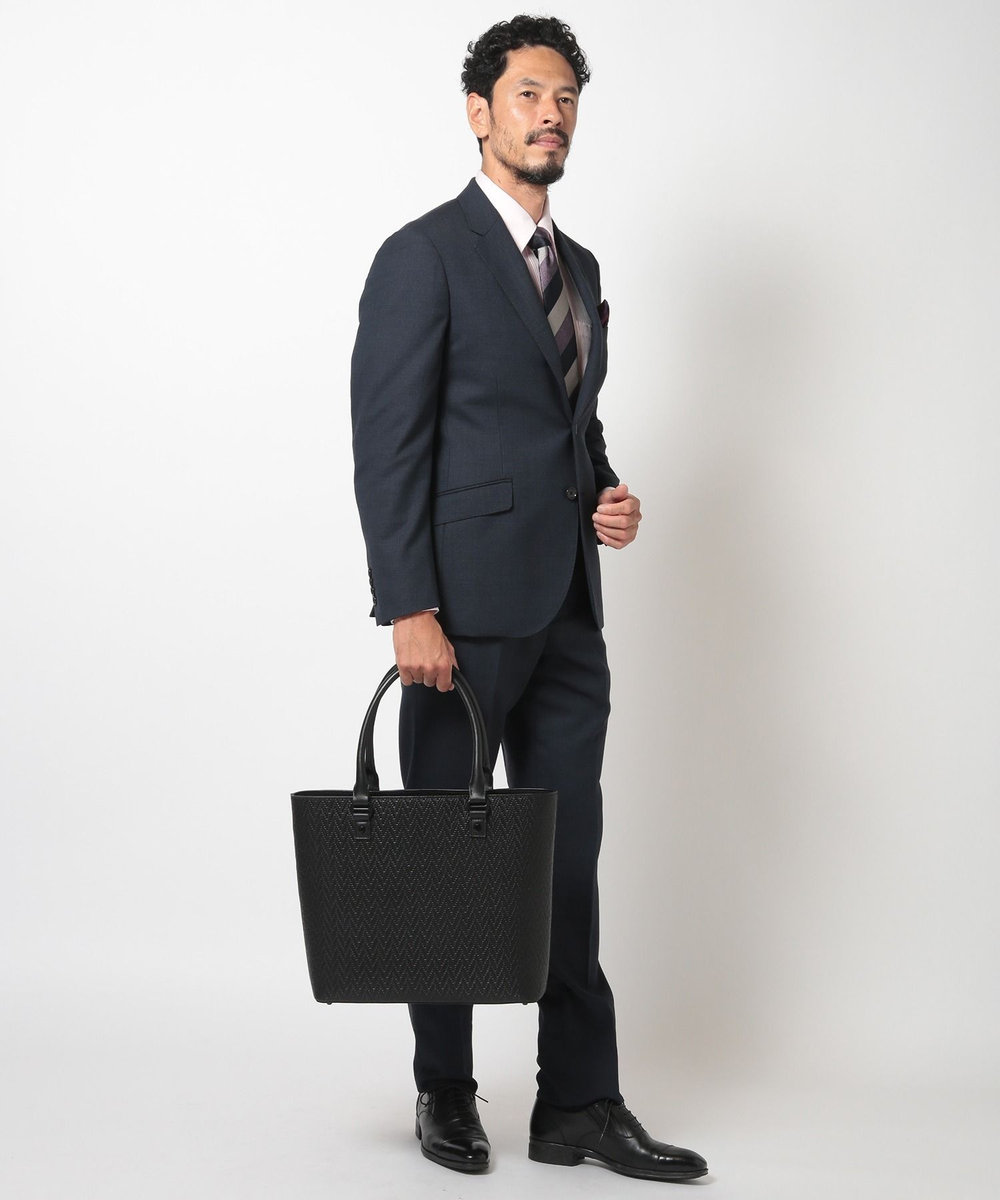 MEN'S BIGI シュリンクレザーへリンボン型押しコンビトートバッグ キャメル