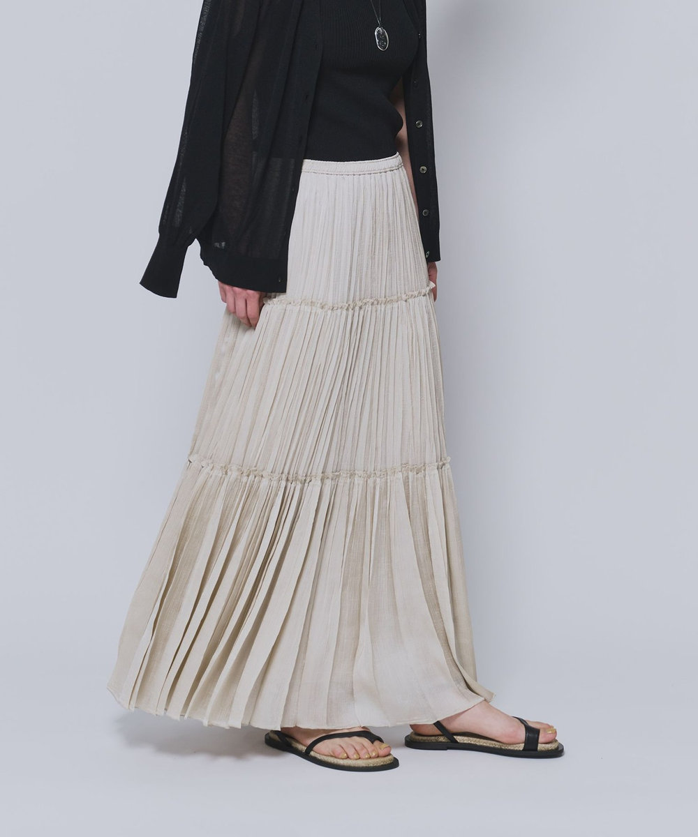1er Arrondissement 楊柳サテンティアードプリーツスカート ベージュ