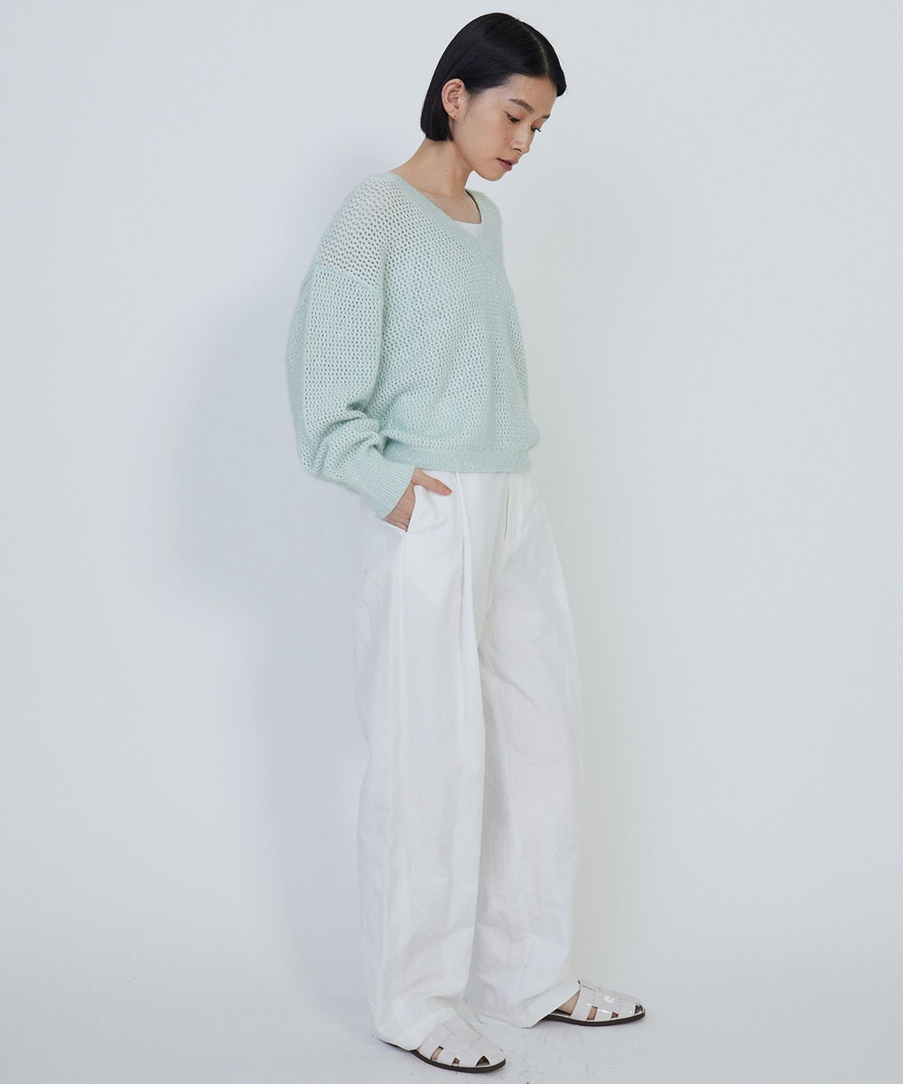 1er Arrondissement スパークルメッシュＶネックニットプルオーバー ミント