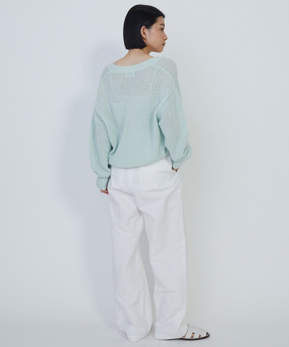1er Arrondissement スパークルメッシュＶネックニットプルオーバー ミント