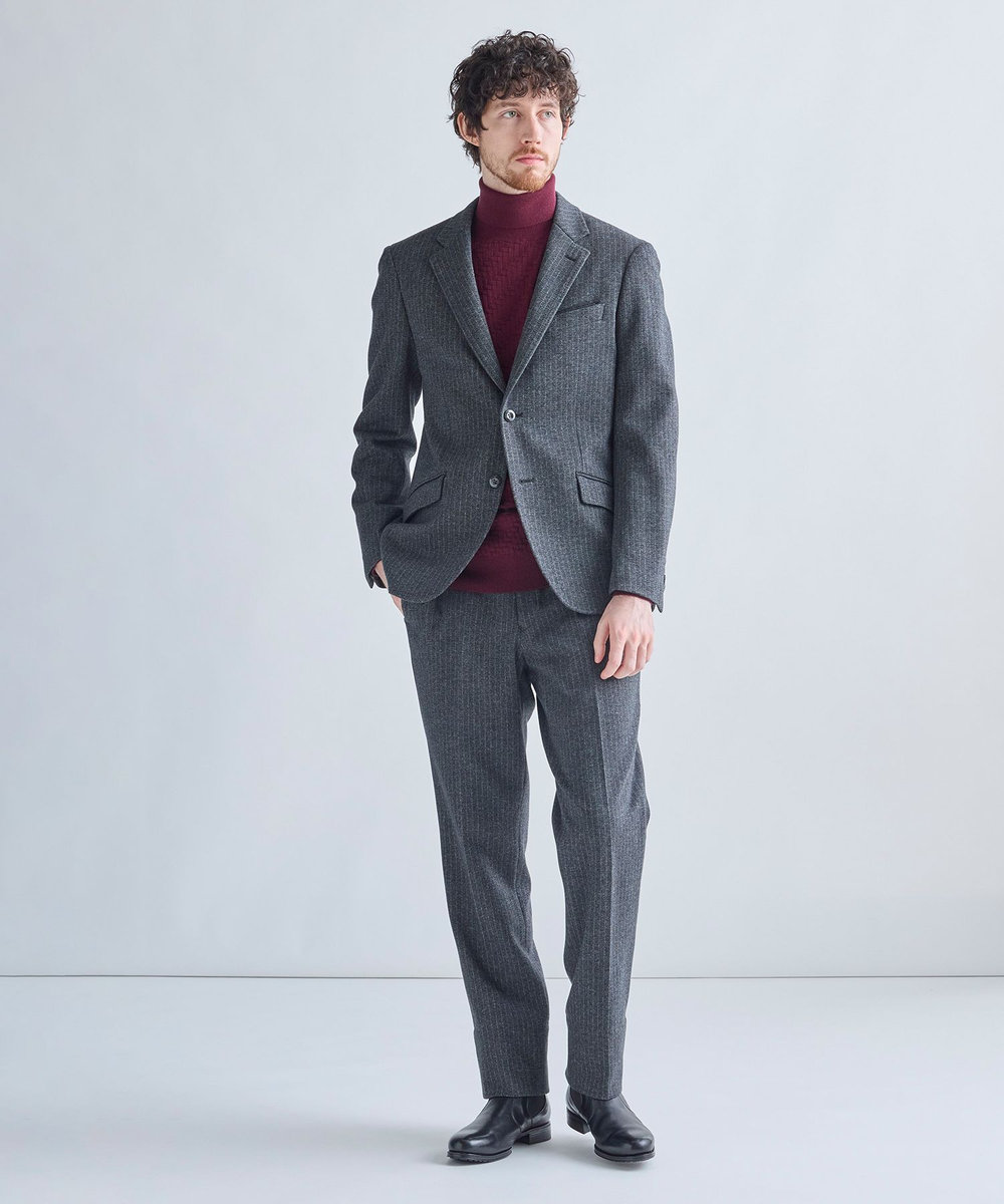 MEN'S BIGI 12Gメリノウール 幾何学柄タートルネックニット ボルドー
