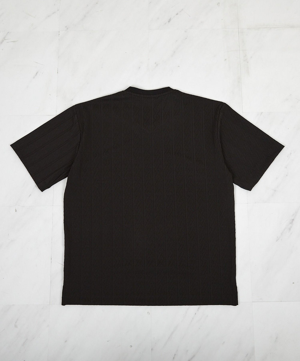 UNION STATION ストライプウェーブジャガード VネックTシャツ ブラック