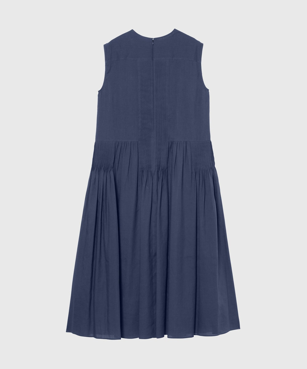 DÉPAREILLÉ RAMIE COTTON PINTUCK SLEEVELESS DRESS / ラミーコットンピンタックスリーブレスドレス ブルー