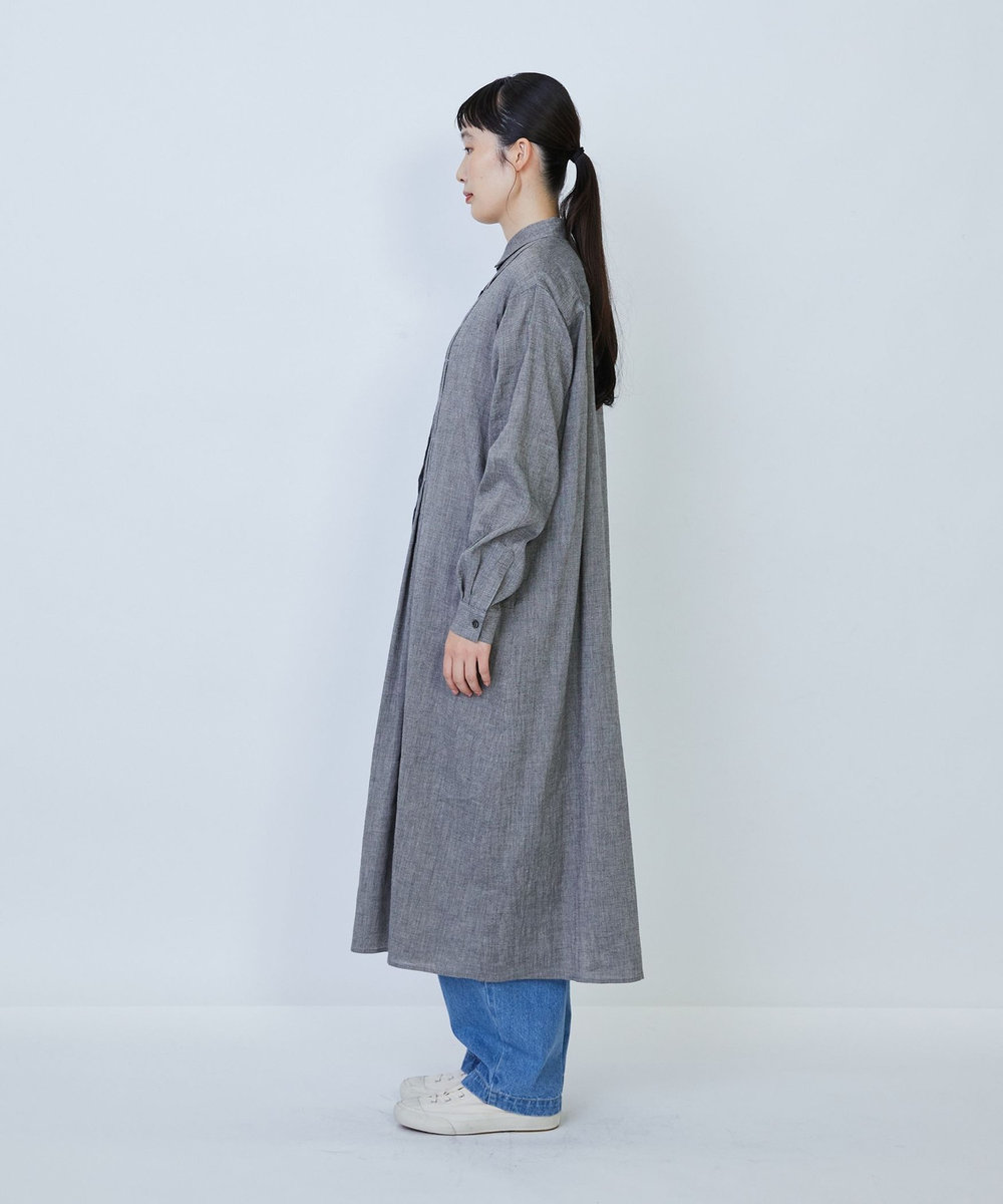 LOISIR リネンコットンヤクローンシャツワンピース グレー