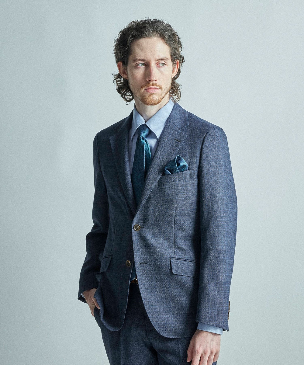 MEN'S BIGI ミックスヤーン/ホップサックテーラードジャケット ネイビー