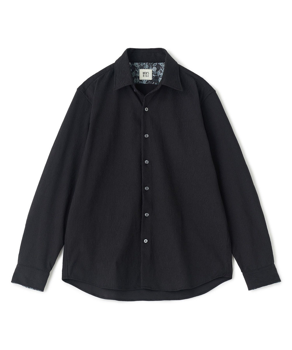 MEN'S BIGI トリコットジャージ ジャガードシャツ ブラック