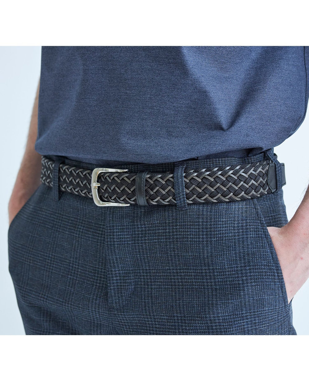 MEN'S BIGI レザーミックス イタリアンメッシュベルト ブラック