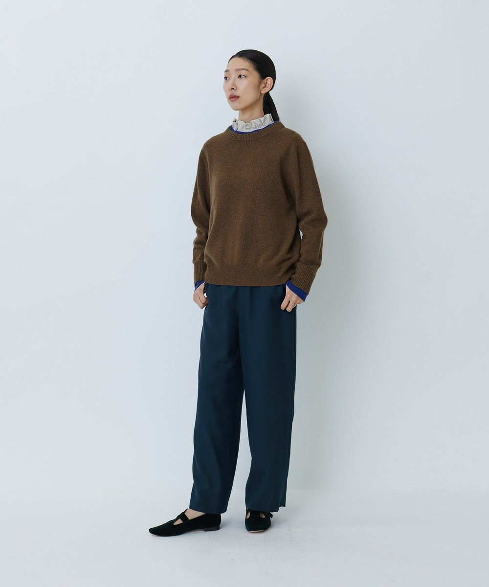 LOISIR カシミヤ混天竺配色ニット キャメル