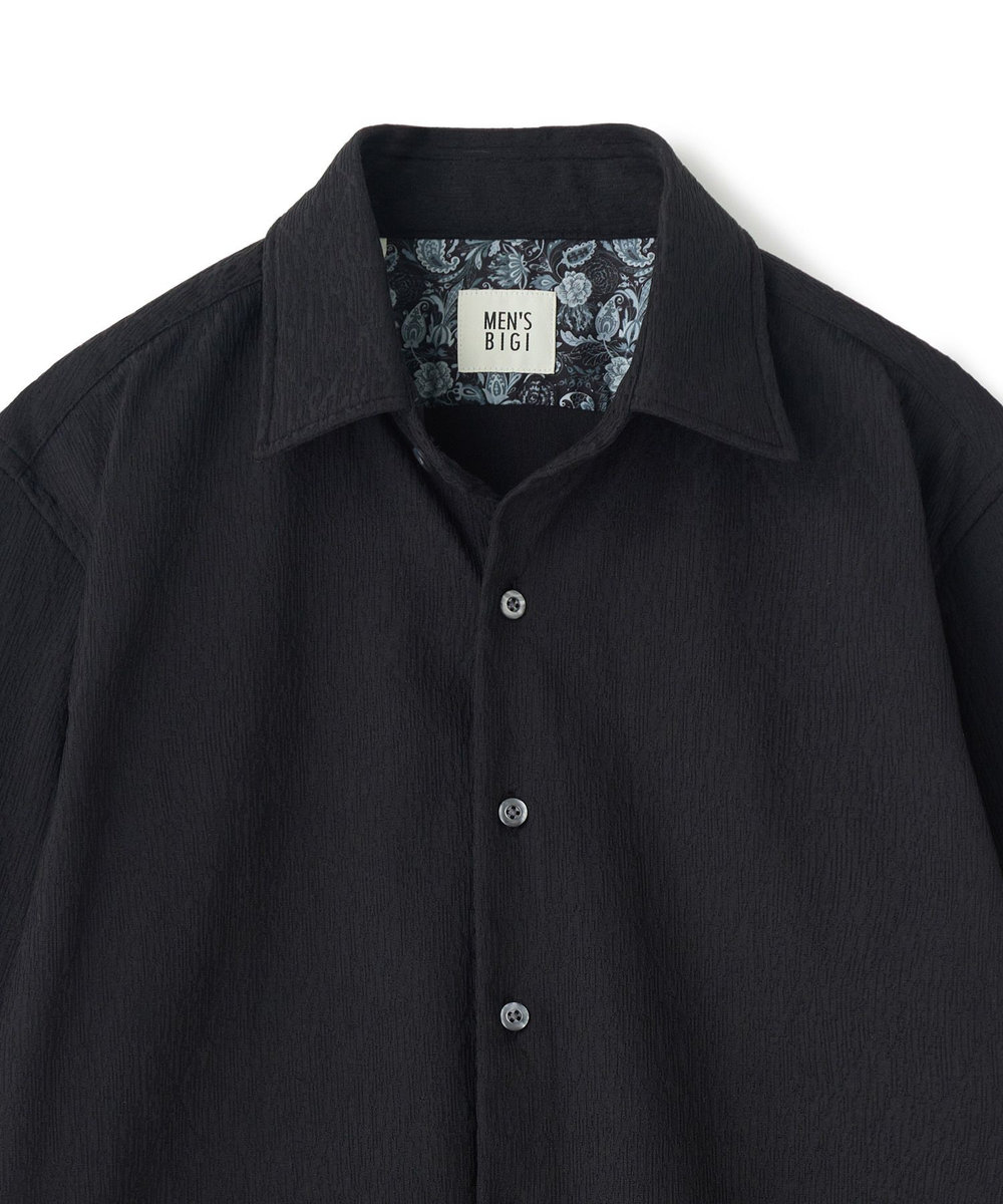 MEN'S BIGI トリコットジャージ ジャガードシャツ ブラック