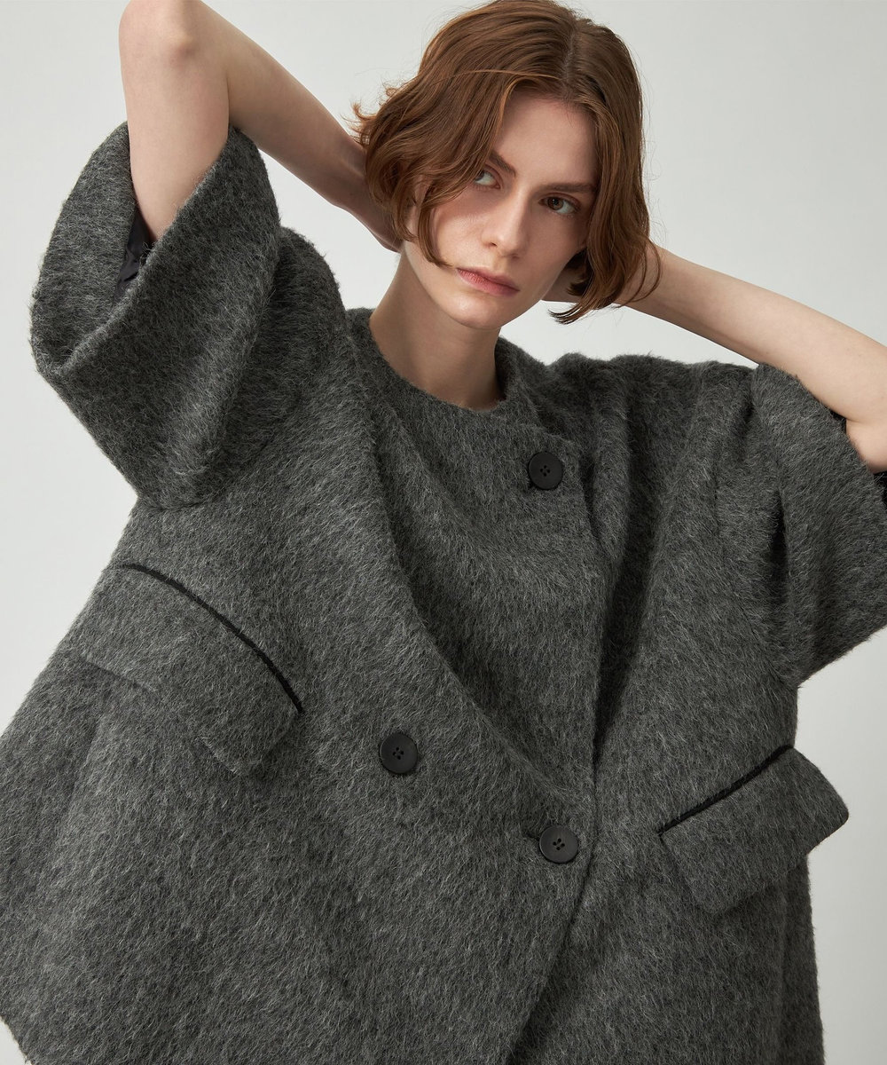 DÉPAREILLÉ SHAGGY PONCHO GILET / シャギーポンチョジレ グレー