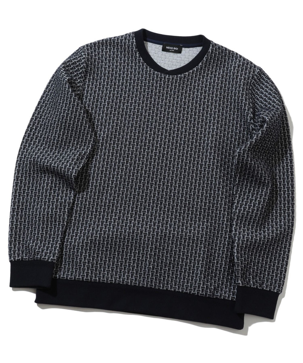 MEN'S BIGI 格子柄フクレジャカードカットソー ネイビー