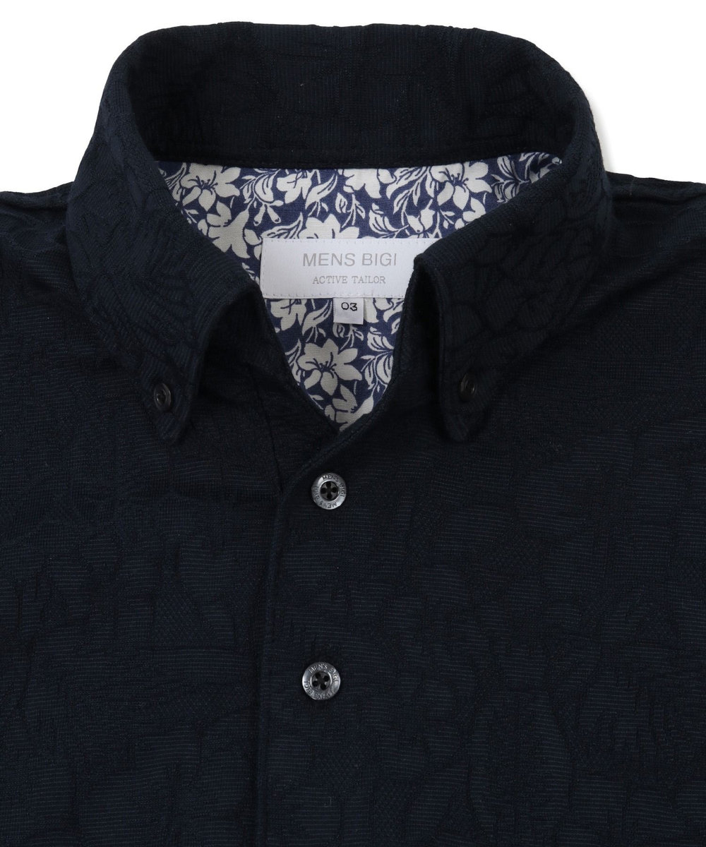 MEN'S BIGI 【COOL MAX】リンクスジャカードフラワー柄ポロシャツ ネイビー