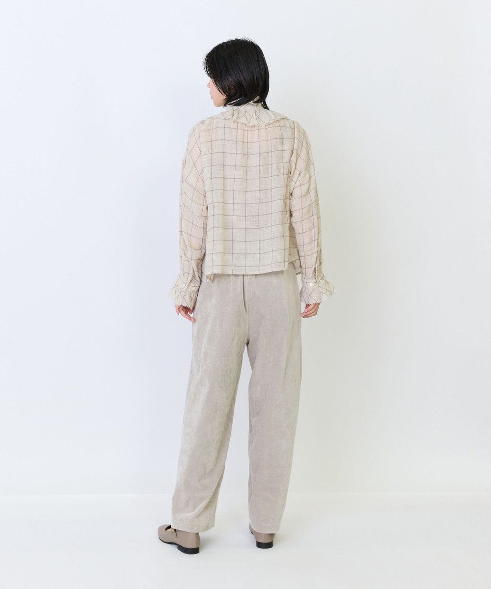 LOISIR ウールガーゼフリルカラーブラウス ベージュ