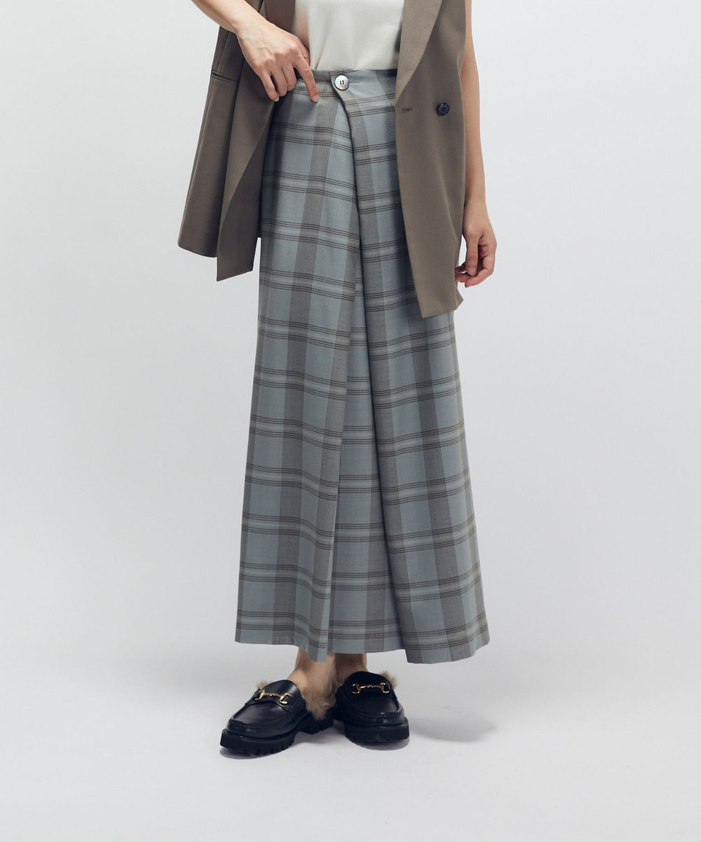 1er Arrondissement TWチェックラップスカート グリーン